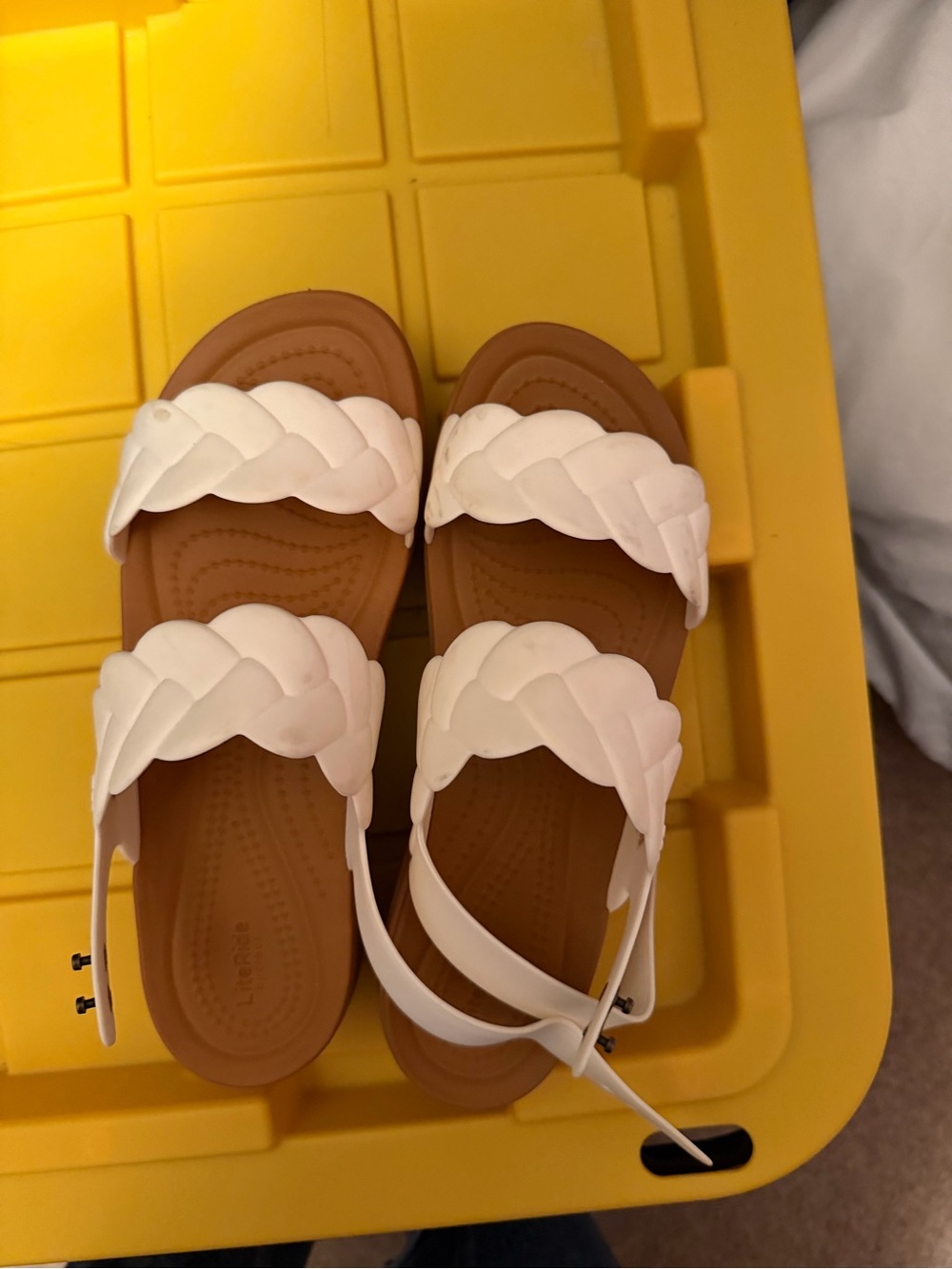 CROCS White Braided Strap Sandals with Brown Footbed